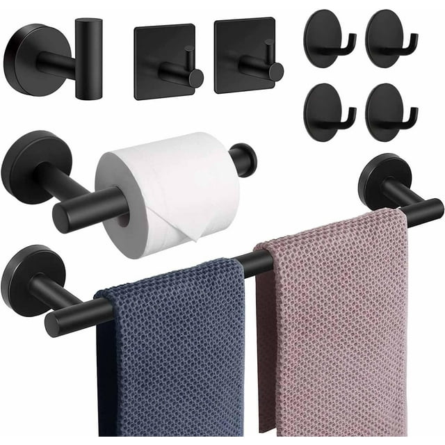 Juego de Accesorios de Baño Ganchos para Toallas, Toallero + Portarrollos para Papel + Toallero Barra + 7 Gancho de Acero Inoxidable, para Familia, Hotel, Bar