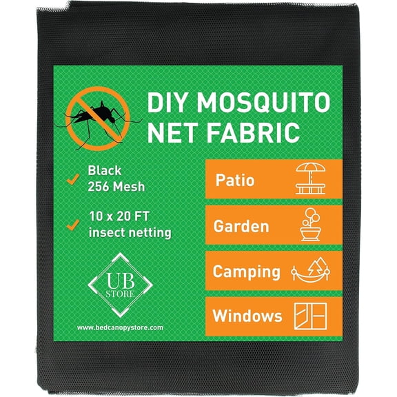 Black DIY Mosquito Net Fabric | 10x20 FT Netting Insect Cover for Garden, Patio, Outdoor & Windows Multiple Sizes in Black, White Green Raised Bed Screen Mesh Barrier