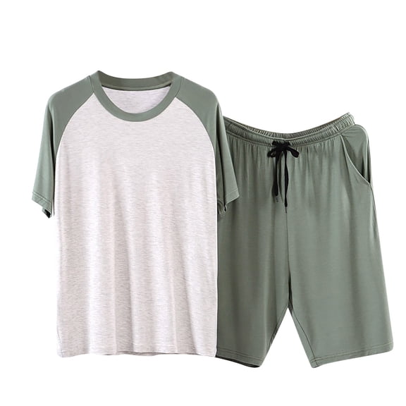 Blmnix Men Pjs Sets Sleepwear Sets Plus Size Pajamas Bamboo Pajamas Pajama Shorts Cropped Short Sleeve Crew Neck Green Plus Size Pajama Sets Men,XXXXL