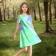 thumbnail image 4 of snilers Girls Summer Dress Short Sleeve Cold Shoulder Ties Dyes Dresses Crew Neck A Line Swing Casual Sundress with Pockets Size 3-14 Years, 4 of 8
