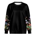 thumbnail image 6 of larppty Women Crewneck Flower Print Long Sleeve Sweatshirts Floral Graphic Tops Casual Loose Fit Pullover Shirts (Black, L), 6 of 9