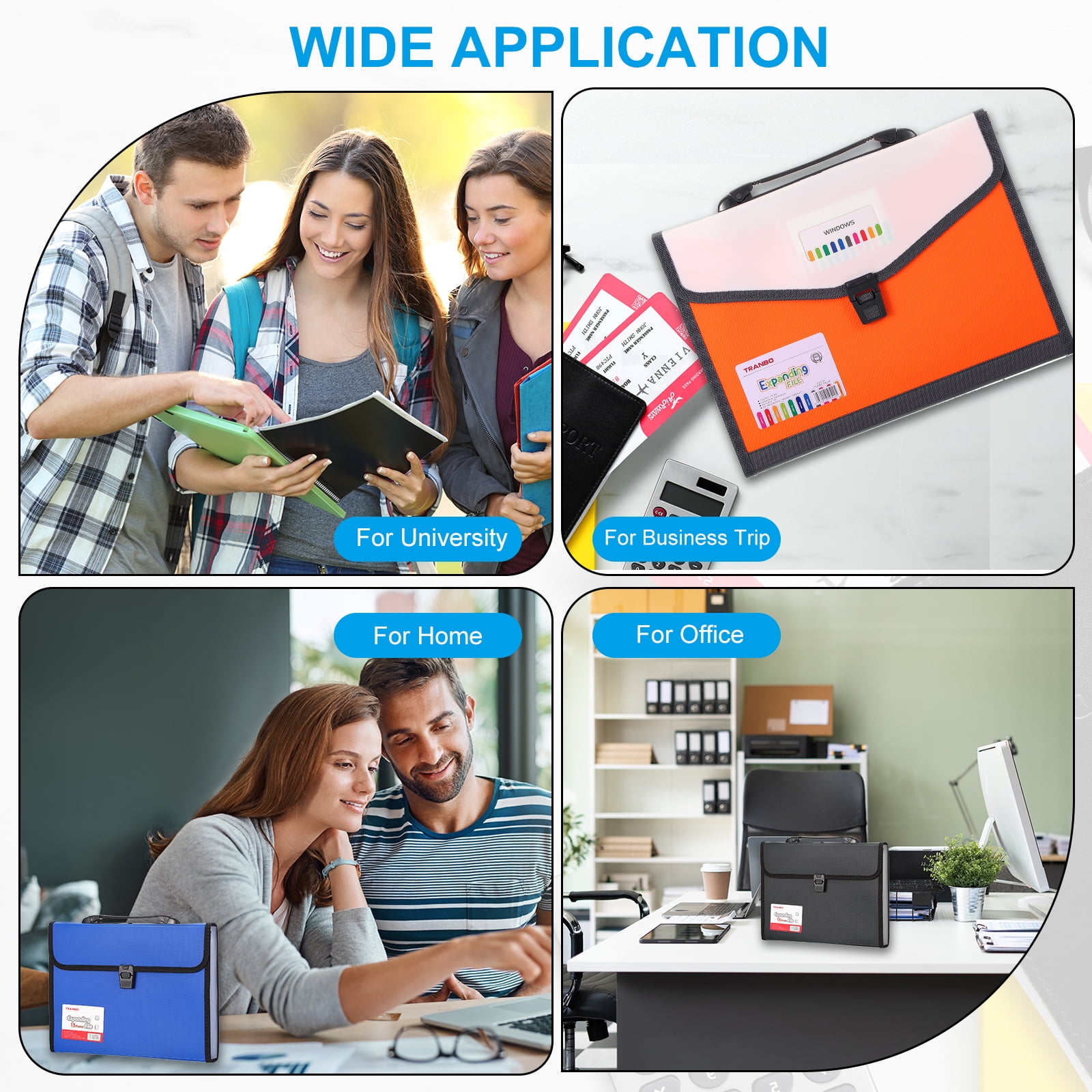 Uxcell Expanding File Folder, 2 Pcs 13 Pockets Accordion File Organizer, Black Blue