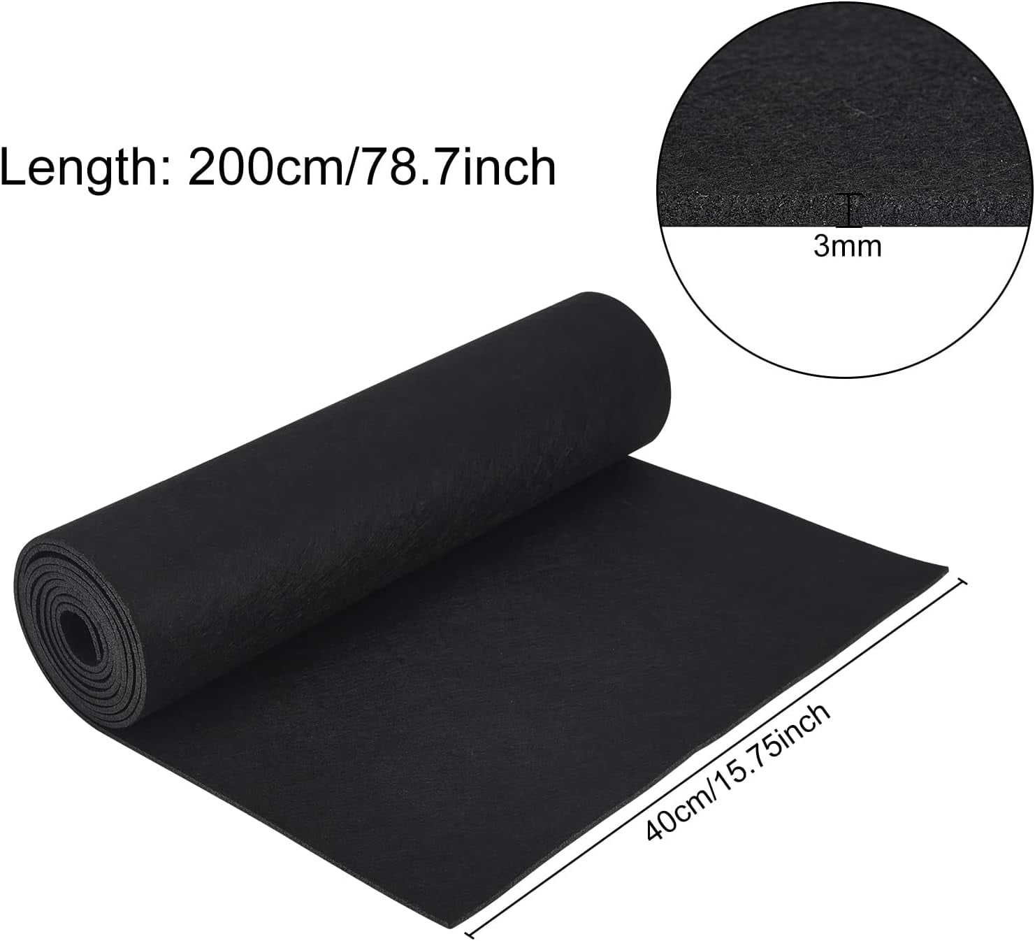 2mx40cm Felt Fabric Roll Black Craft Felt Fabric Sheets Nonwoven Felt Roll for Sewing Crafting Deocoration(3mm/0.12 inch Thick)