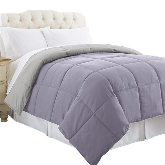 Benzara BM202045 Genoa Twin Size Box Quilted Reversible Comforter&#44; Purple & Gray