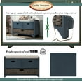 thumbnail image 3 of Rustic Upholstered Storage Bench with Removable Rattan Basket and 2 Drawers, Entryway Shoe Bench with Removable Cushion, End of Bed Bench for Entryway Laundry Room Bedroom, Navy, 3 of 9
