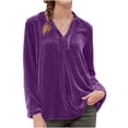 thumbnail image 2 of AXXD Womens Business Casual Tops Purple Basic Summer 2024 Trendy Casual Long Sleeve Turndown Collar Loose Shirt Blouse Tops, 2 of 6