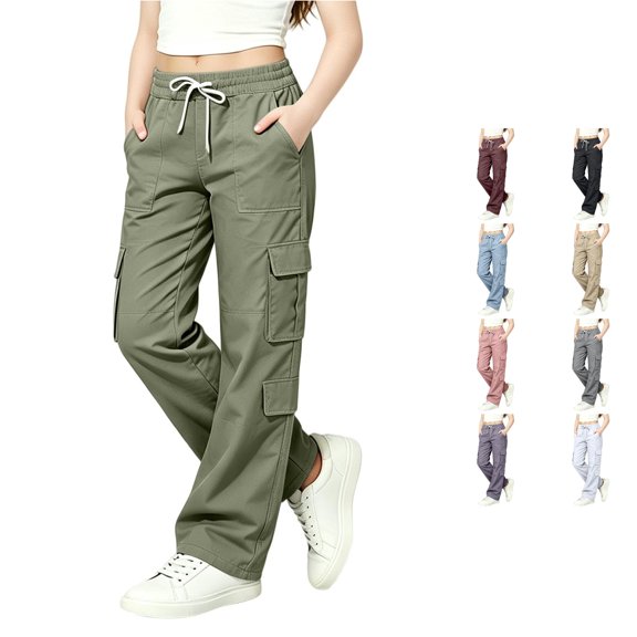 Sonxahe Toddler Girl's Cargo Pants Drawstring Multi Pocket Kids Pants Daily Bottoms,Army Green