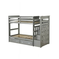 Bowery Hill Twin over Twin Bunk Bed with Storage Ladder and Trundle in Gray