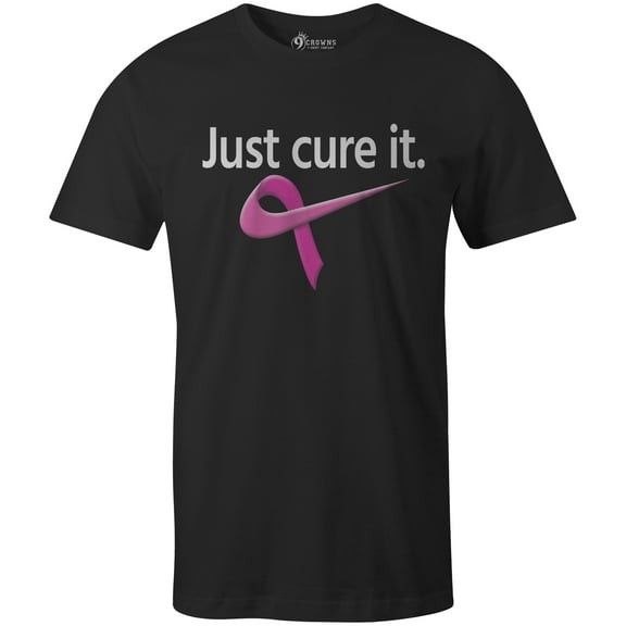 9 Crowns Tees Breast Cancer Awareness Sporty Cure It T-Shirt (Unisex Black, Small)