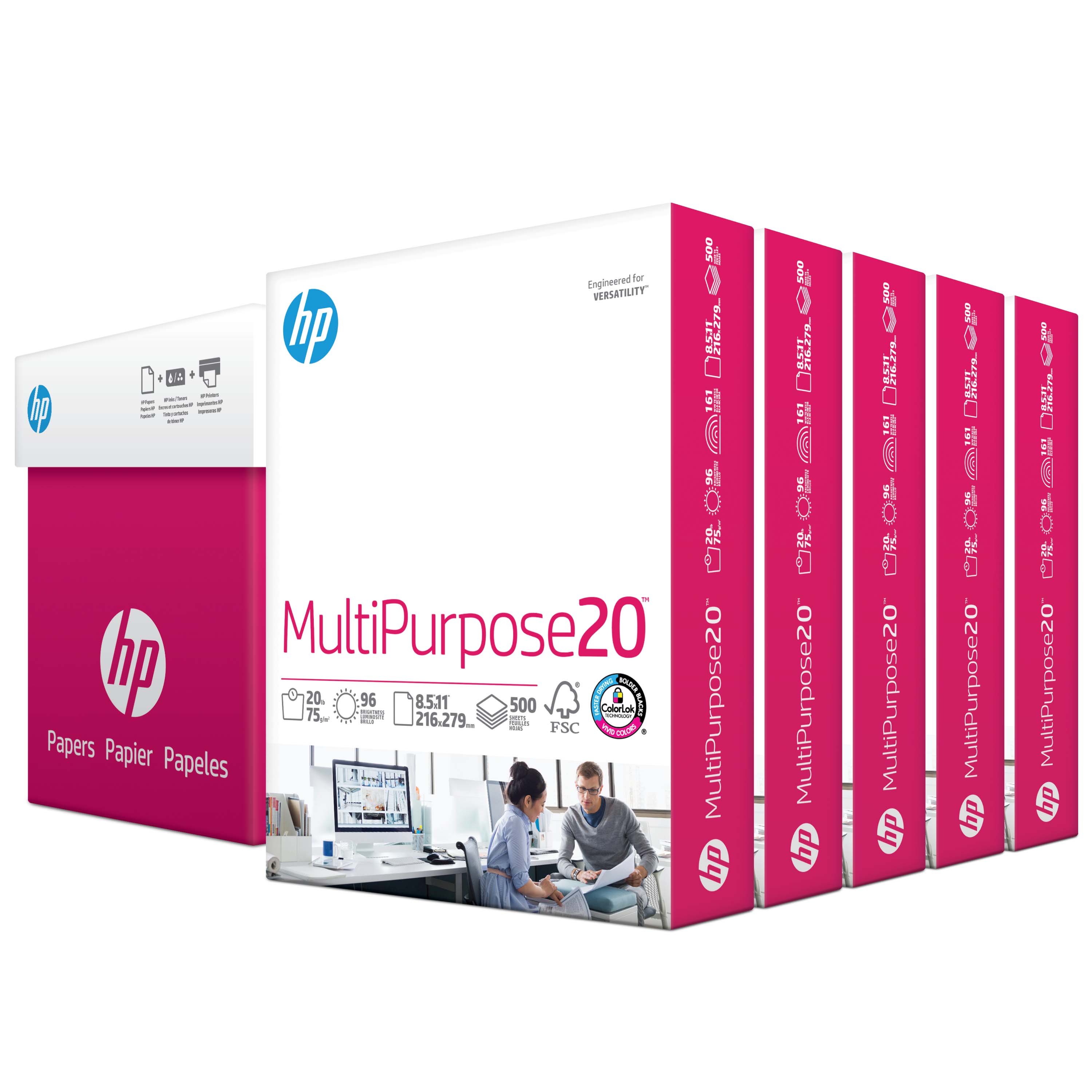 HP Printer Paper, 20 Lb., 8.5" x 11", 5 Ream Pack