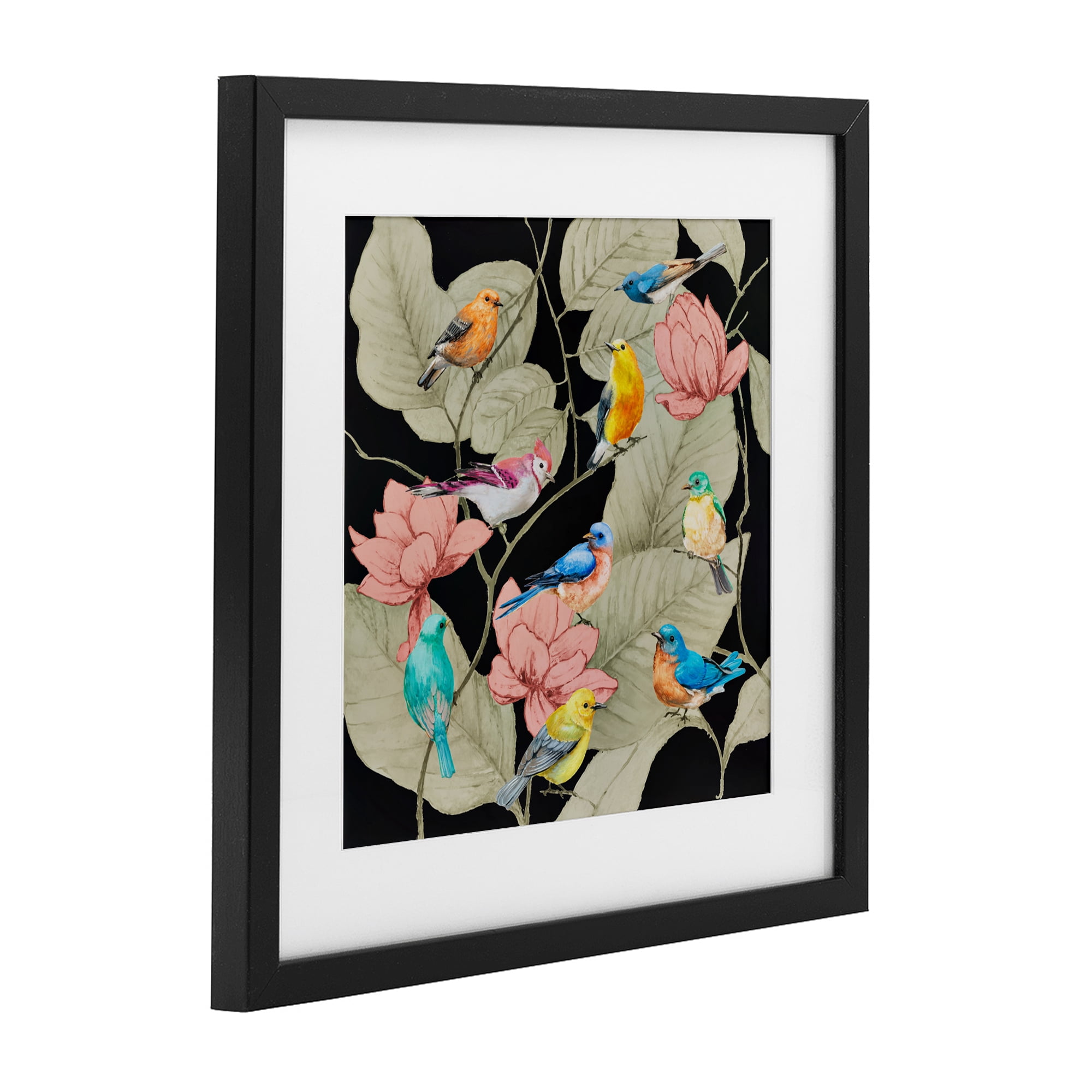Stupell Industries Colorful Birds & Leaf Motif Black Framed Print Under Glass, design by Lorenzo Collective