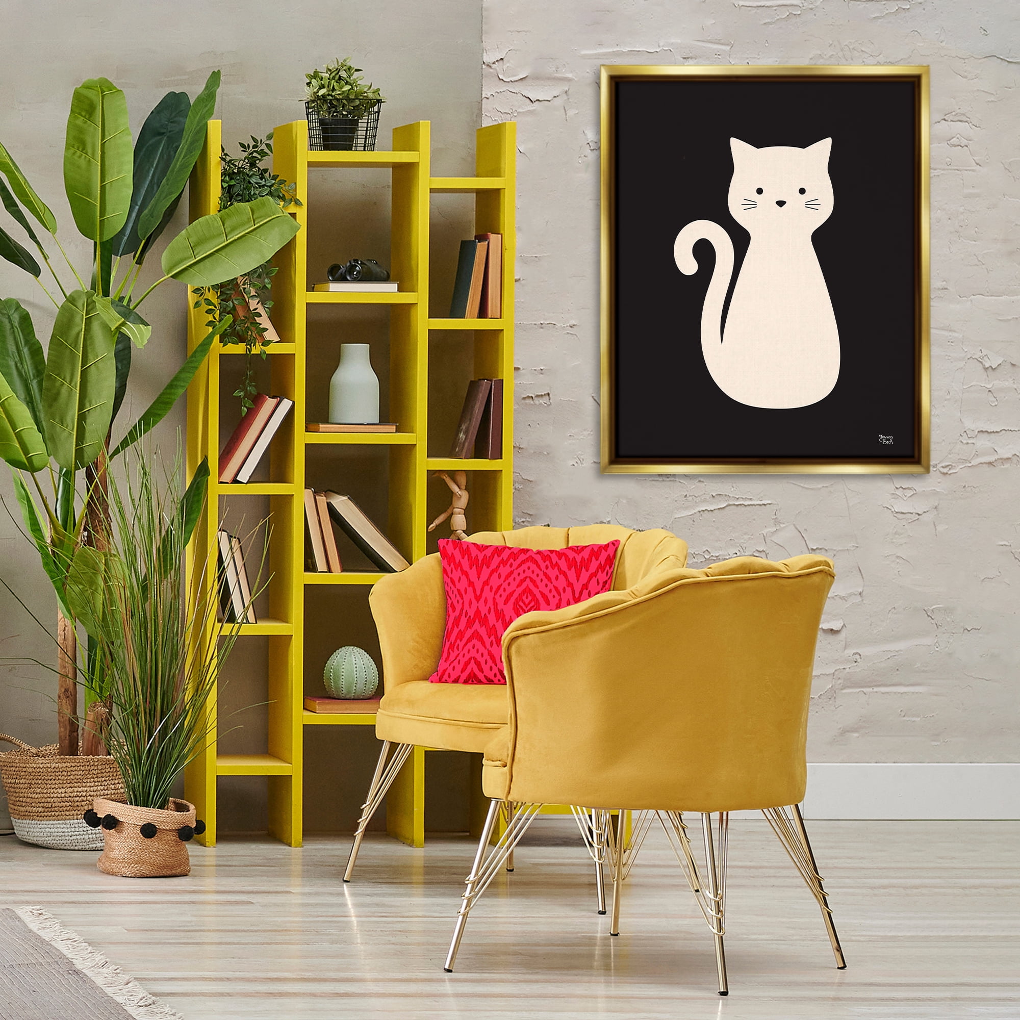 Stupell Industries Feline Grace White Cat Animals Painting Gold Floater Framed Canvas Art Print Wall Art, 25 x 31
