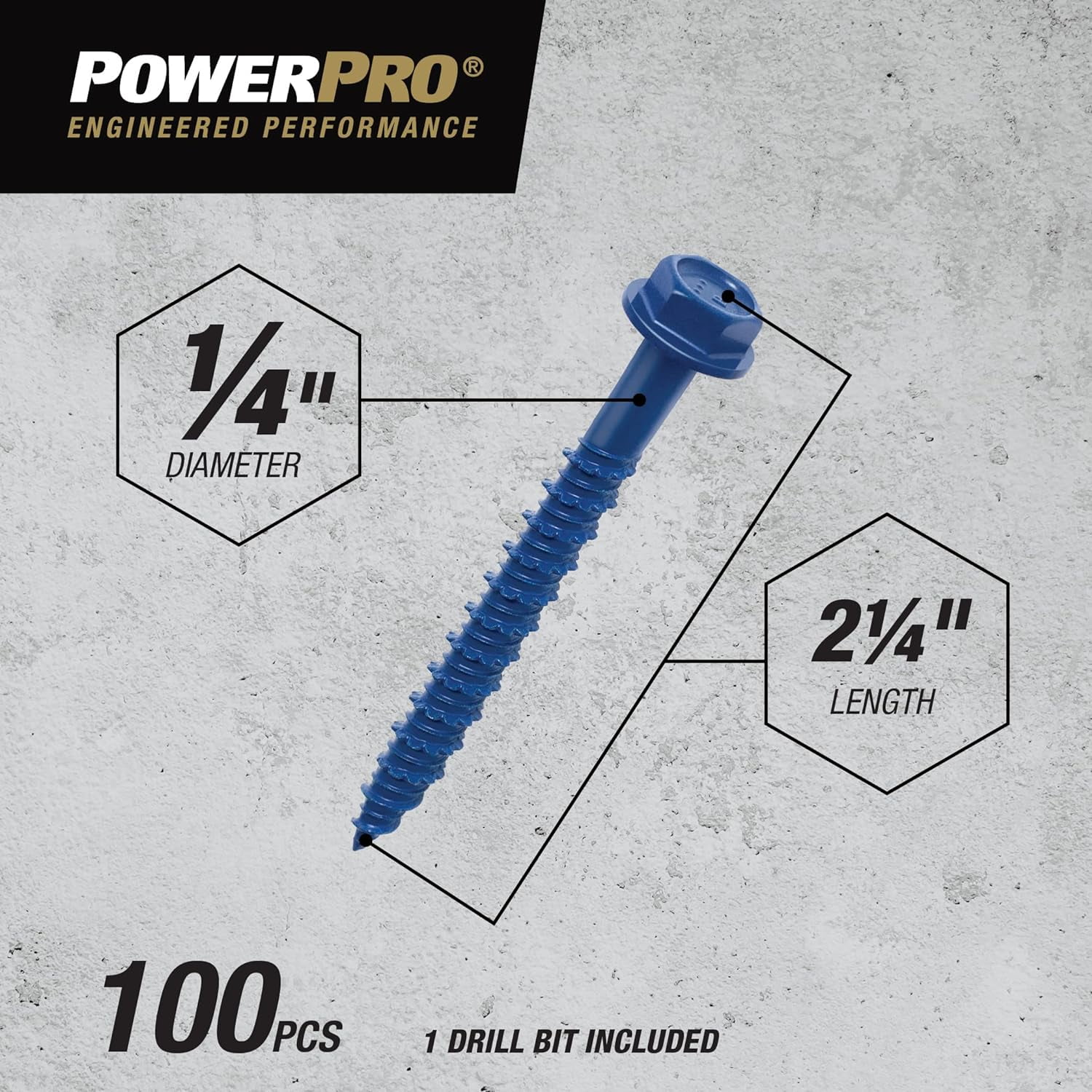 Hillman Fasteners 376510 0.25 x 2.25 in. Power Pro Blue Hex Washer-Head Concrete Screw Anchors - Blue