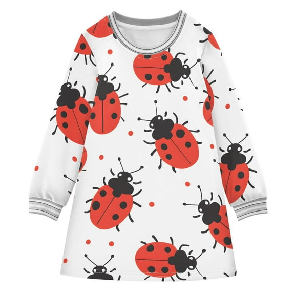 Girls' long-sleeved dress Red Ladybugs Girls' A-line dress with ribbed cuffs Soft and comfortable