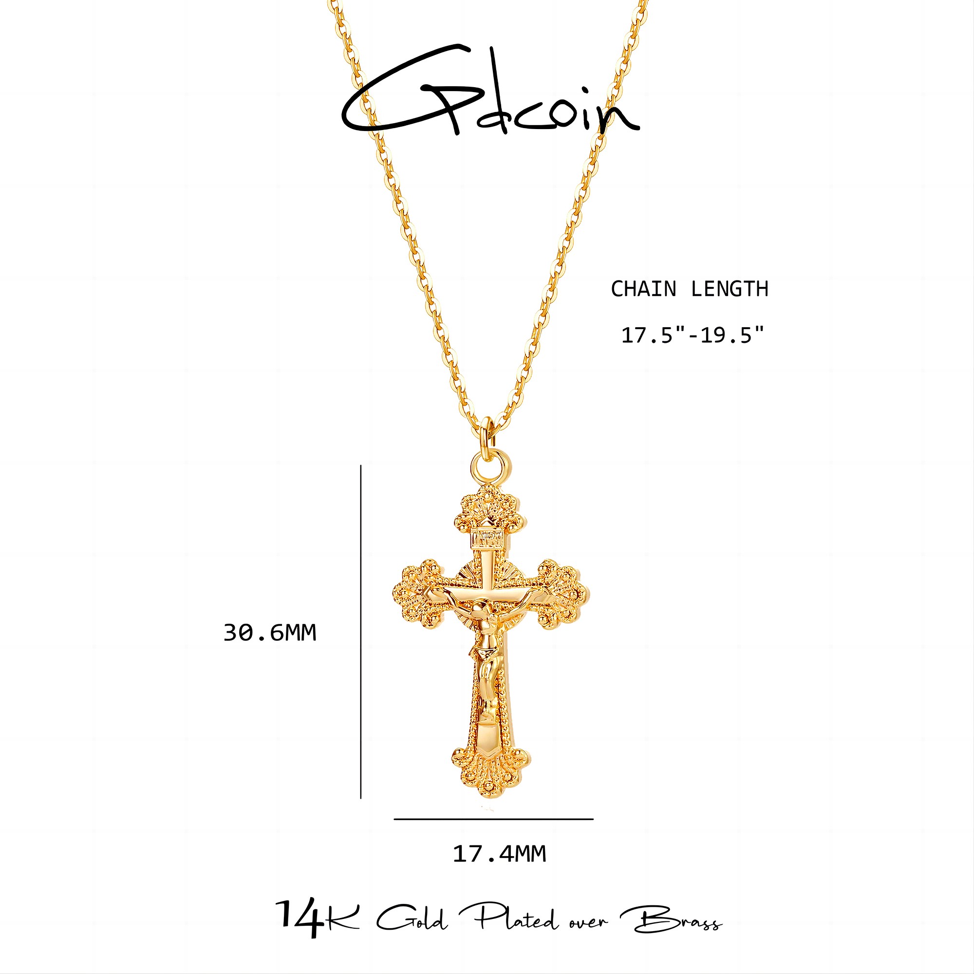 GDCOIN Crucifix Necklace Gold Faith Cross Pendant Vintage 14K Gold Plated Dainty Chain Minimalist Simple God Lords Prayer Religious Jewelry Gift