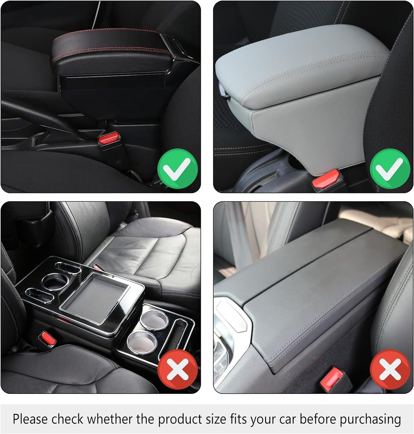 Gilysido Universal Car Center Console Armrest Cover for Vehicle, Black PU Leather Pad Protector with 2 Storage Bags