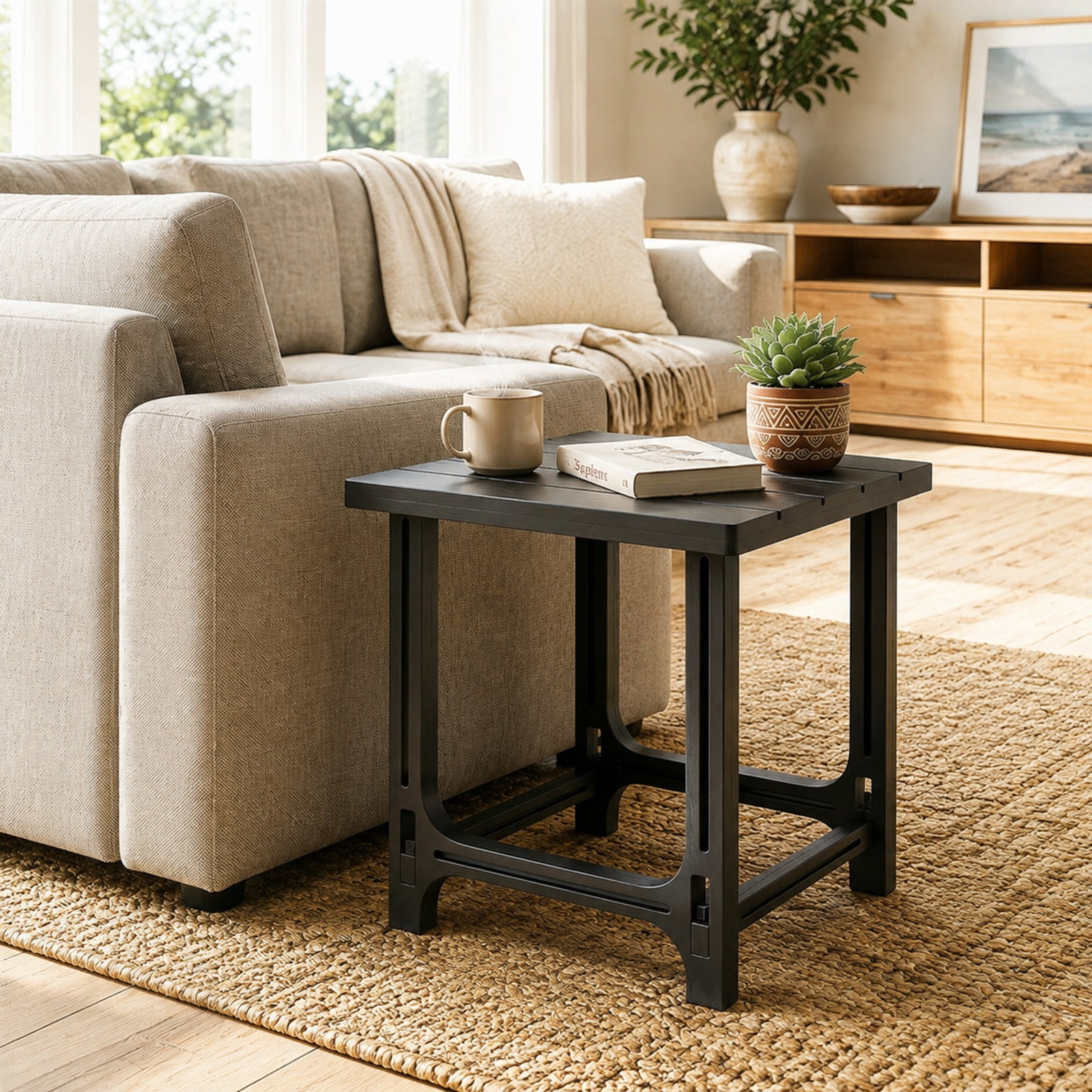 Biotree 18 Inch Outdoor Adirondack Side Table, Weatherproof HDPE Slatted End Table with Snap-Fit Build and 315 lbs Capacity, Black