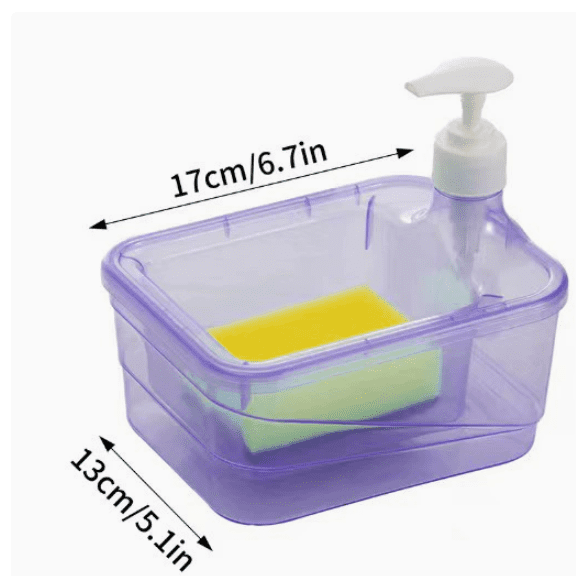 Washing Soap Dispenser Bowl, 2-in-1 Dish Soap Dispenser and Sponge Holder, Large Push-Type Dishwashing Liquid Dispenser, Space Saving Countertop Sink Organizer for Bathroom Kitchen (Square-B)(Q)