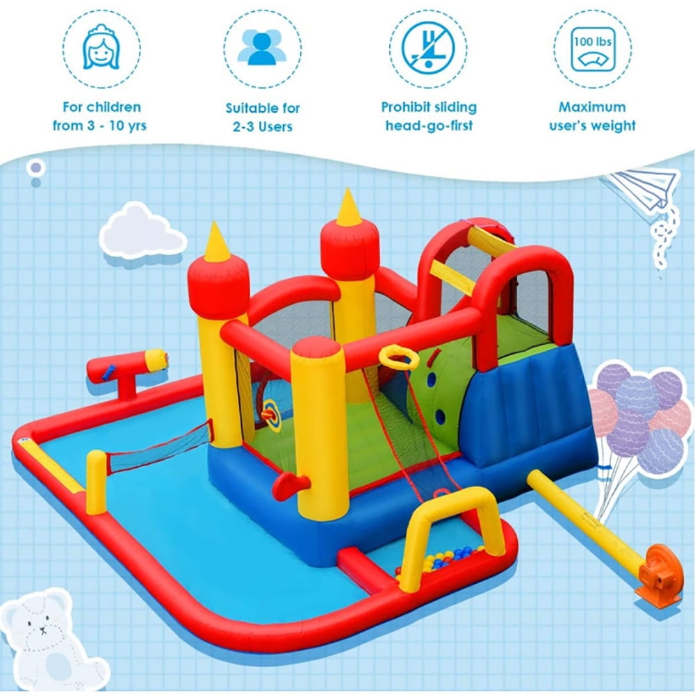 Aimee Lii Inflatable Water Slide Jumper Bounce House with Ocean Ball without Blower, Bounce House Water Slide for Kids 5-10