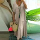 thumbnail image 1 of Vestido largo plisado de manga corta con cuello en V profundo para mujer, vestido de verano, vestido de cintura suelta, Color sólido, cómodo, informal, 1 of 5