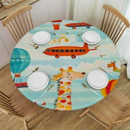 

Sheronv Airplanes Balloons Animals Round Table Cover Stain Resistant Washable for Indoor Outdoor Kitchen Dining Parties 100% Polyester Fiber Great for Home Kitchen Parties Holiday Dinner Outdoor