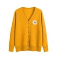 thumbnail image 2 of Hfnxid Cardigan Sweaters for Women Embroidered Button Down V-Neck Sweater Soft Lightweight Knit Coat Solid Casual Open Front Tops Yellow XXXL, 2 of 6