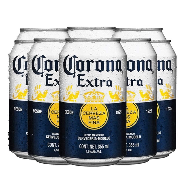 Cerveza Clara Corona Extra tipo Pilsener, 24 latas de 355 ml, disfruta su auténtico sabor ligeramente amargo y Fresco, disfrútala fría