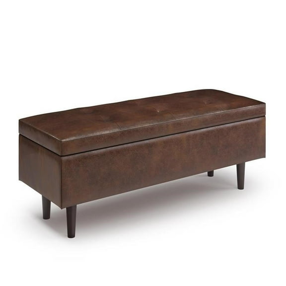 Pemberly Row Modern 48" Faux Leather Storage Ottoman in Distressed Brown