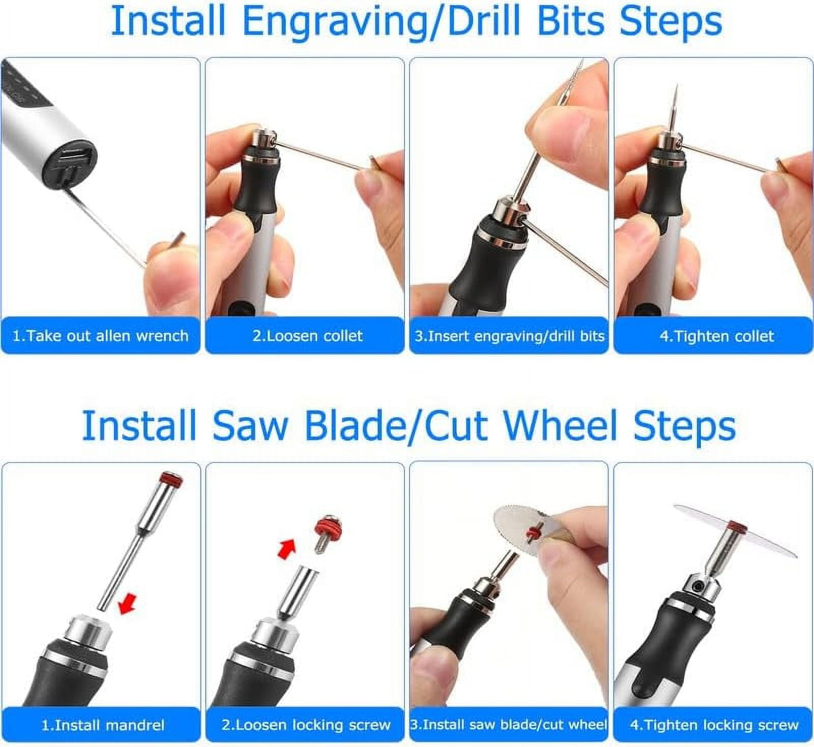 Wiher Electric Engraving Pen Kit with 42 Bits, Mini Electric DIY Engraver Cordless Rotary Tools Portable Engraving Tool for Jewelry Wood Metal Stone Plastic Glass Etching (Silver)