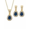 PalmBeach Jewelry Pear Drop Simulated Blue Sapphire and Cubic Zirconia 2-Piece Earrings and Pendant Necklace Set 8.63 TCW in Goldtone 15"