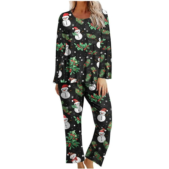 asdoklhq Plus Size Pajamas for Women Set Ladies' Christmas Printed Casual Top Pants Pajama Set Red 2X
