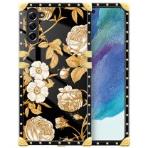 FKBRCL4U Compatible with Samsung Galaxy S23 Plus Case, Blooming Rose Golden Flower Luxury Golden Decoration for Girl Women Soft TPU Shockproof Protective Hard PC Back