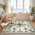 thumbnail image 3 of Design&I 4'x6' Washable Area Rug Snag-Free Skid-Resistant Medium Nautical Compass Border Seashell Wave Sailboat Motif Stripe Theme Flowing for Home Office, Under Desk, 3 of 7