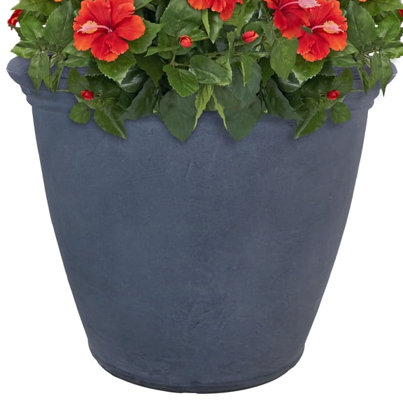 Sunnydaze Anjelica 20" x 20" x 16" Round Slate Polyresin Outdoor Planter Pot