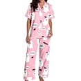 thumbnail image 4 of Likimi Halloween Pajamas For Women Set Lapel Button Down Hallowmas Ghost Print Short Sleeve Pjs Tops With Pants For Party Fashionable Homewear Pink Size L, 4 of 7