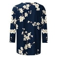 thumbnail image 4 of 3/4 Length Sleeves Shirts for Women Vintage Floral Print Tunic Tops Casual Round Neck 3/4 Sleeve Blouse Summer Loose Pullover Top Plus Size, 4 of 5
