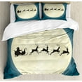 thumbnail image 1 of Christmas Duvet Cover Set Queen Size, Santa Claus Silhouette Riding a Sleigh with Deers in front of Moon, 3 Piece Bedding Set with 2 Pillow Shams, Cream Night Blue Black, by Ambesonne, 1 of 3