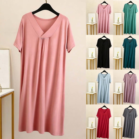 Naittoop Soft Modal Nightgown for Women 2026 Summer Short Sleeve Sleepwear Comfy Loose V Neck Nightshirt Sleep Dress
