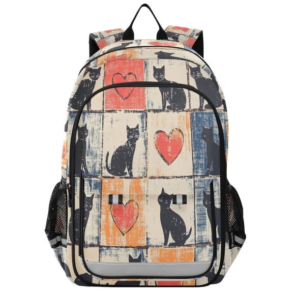 FORMRS Unisex School Backpack 17" Student Travel Bag with Laptop Compartment, Cats and Hearts
