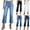 Light Blue, variant on Womens Denim Culotte Wide Leg Pants Button High Waisted Jeans with Pockets Dressy Casual Black M