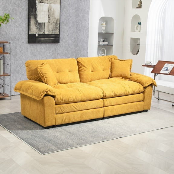 Breathable Chenille Sofa with Dual-Layer Comfort|84" Yellow Loveseat