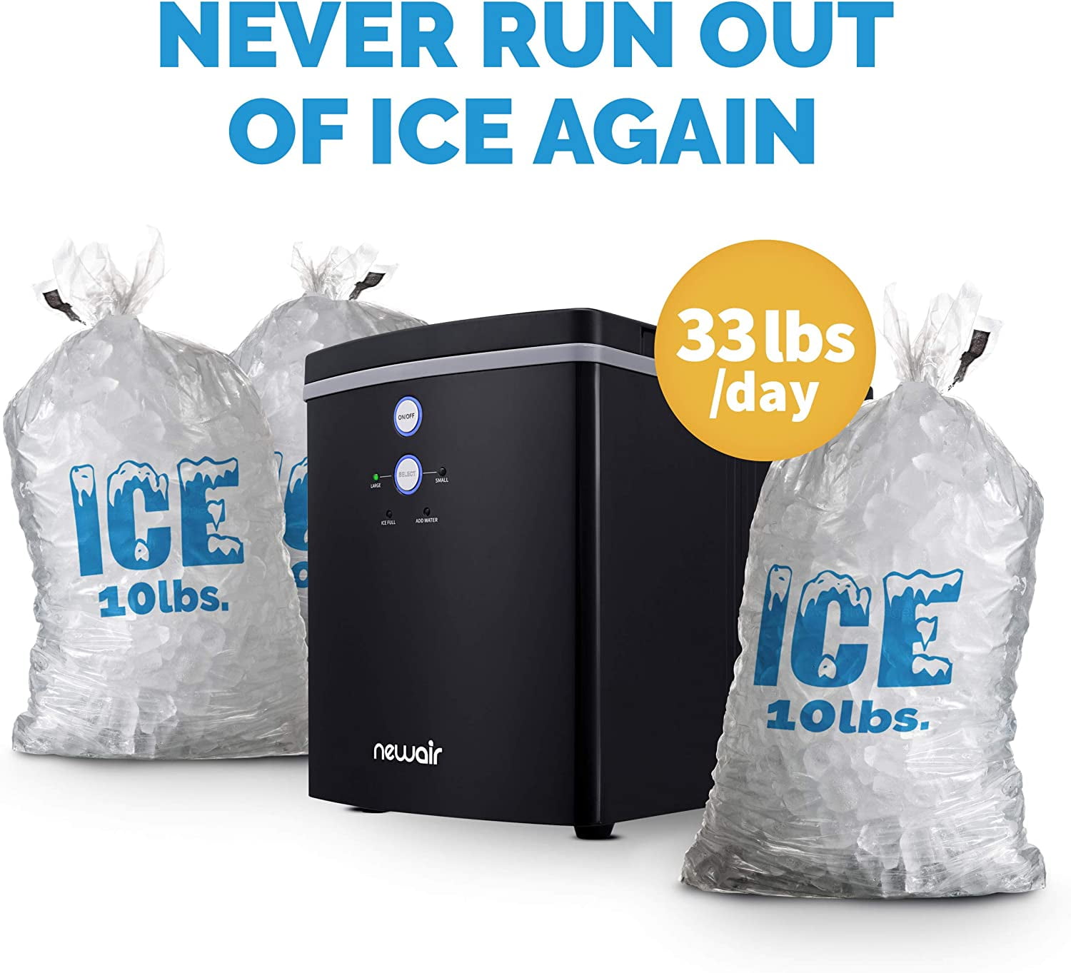 Restored Newair NIM033BK00-RB Portable Ice Maker with 2 Ice Sizes, 33 lbs of Ice a Day, Black (Refurbished)