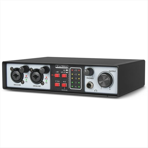 Interfaz de Audio USB 2 Entradas y 2 Salidas Kit de Estudio de 32 Bits/384 KHZ Tarjeta de Sonido Profesional para Grabación Phantom de 48 V