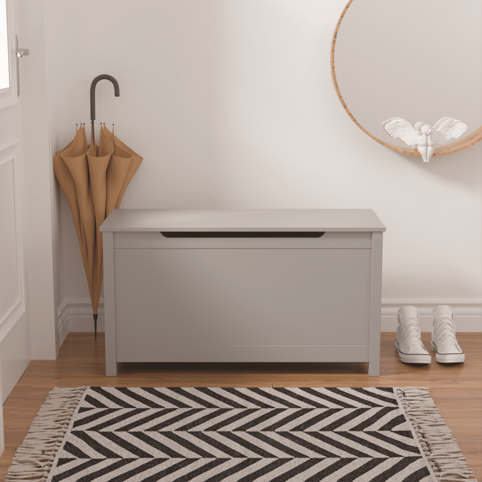 Zateety Kids Wooden Toy Box Storage with Safety Hinged Lid for Ages 3+ (Gray)