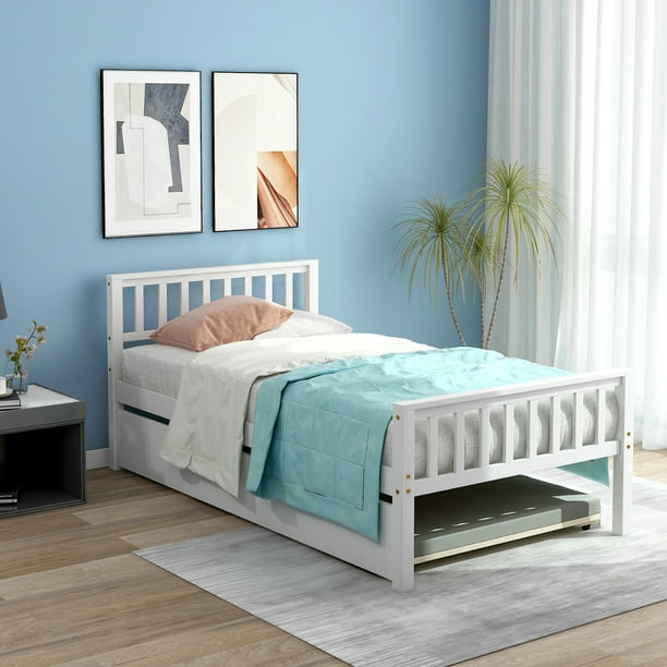 Trundle Solid Wood Platform Bed Frame, Twin Bed For Toddler Trundle