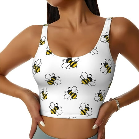 Jgfou Bee Print Womens Sports Bra - Padded Workout Sports Bras Crop Tank Top