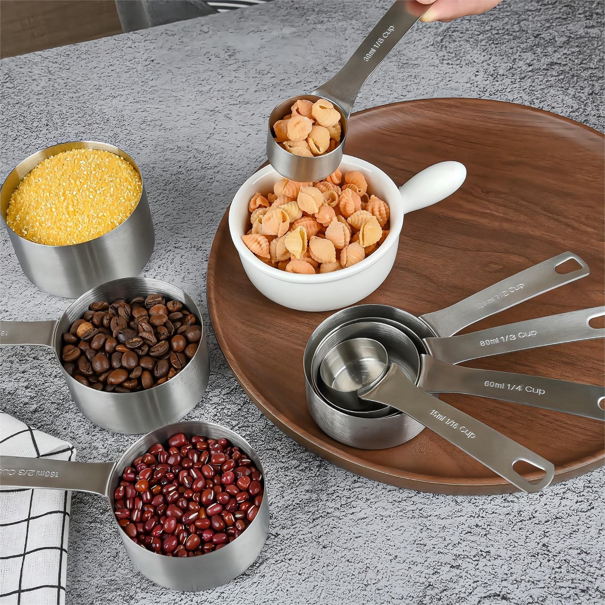 Measuring Cup Set Of 8  18/8 Stainless Steel Cups For Kitchen & Baking Heavy Duty Metric Measure With 2/3 3/4 Meaure
