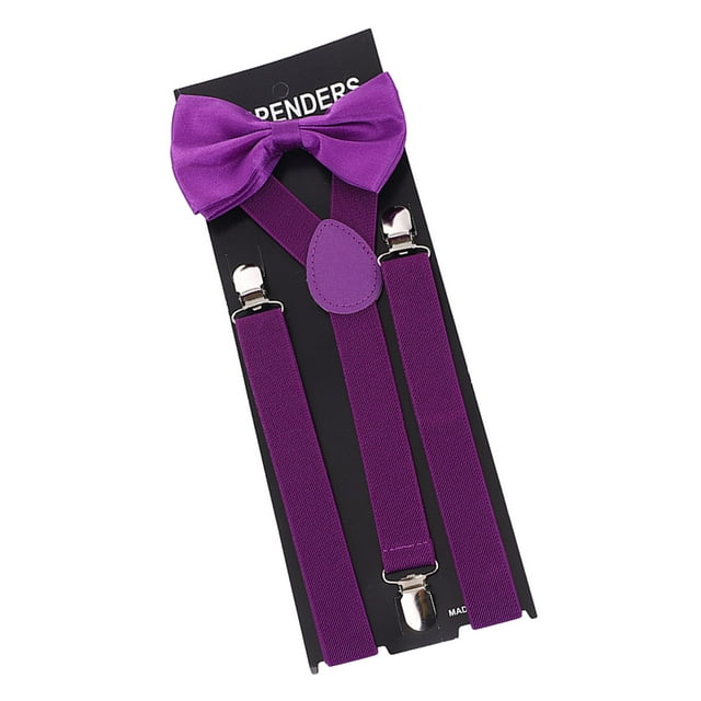 Tirantes para hombre y mujer, conjunto de pajarita, tirantes ajustables con 3 Clips, banda elástica, pantalones, tirantes para vacaciones, vestido de Púrpura