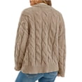 thumbnail image 4 of Long Sleeve Button Down Women Solid Casual Cable Knit Cardigan Coat, 4 of 5