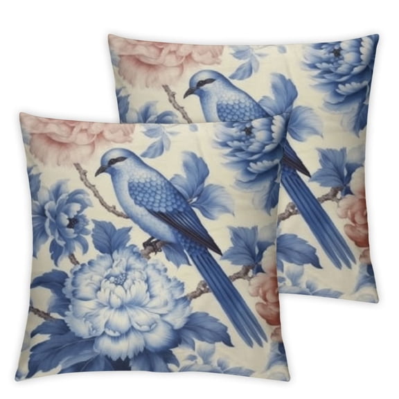 Blue and White Floral Throw Pillow Covers Chinoiserie Peony Flower Birds Outdoor Grandmillennial Decorations Decorative Throw Pillows Cases for Home Living Room Couch Decor